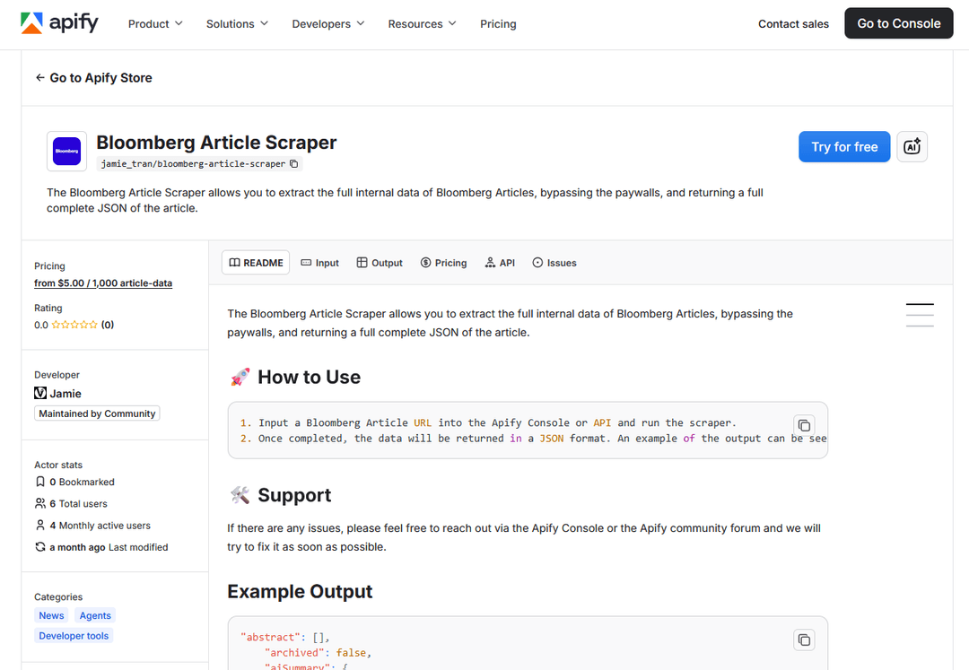 Apify Bloomberg Scraper